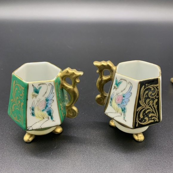 Lot 12pc Vintage Ardalt Lenwile Japan Footed Mini Tea Cup & Saucer Floral & Bird - Picture 9 of 12